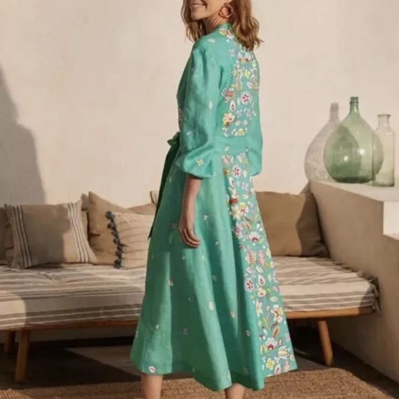 Boden Addie Linen Midi Dress sz 8 - Picture 3 of 8